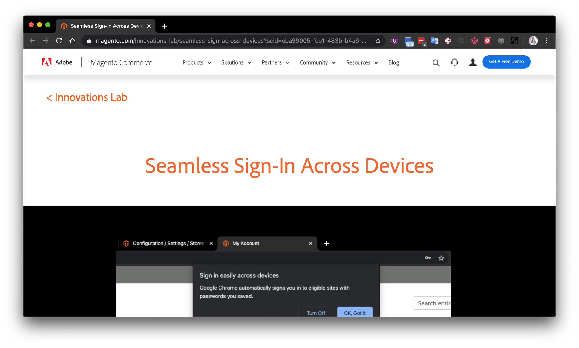 Magento Innovation Lab Seamless Sign-In